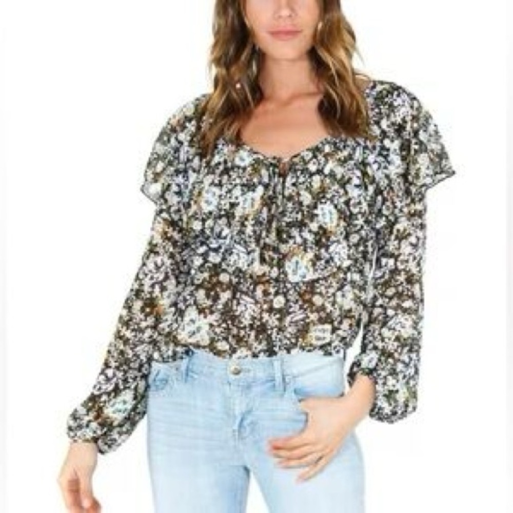 Free People Black Floral Bodysuit sz M